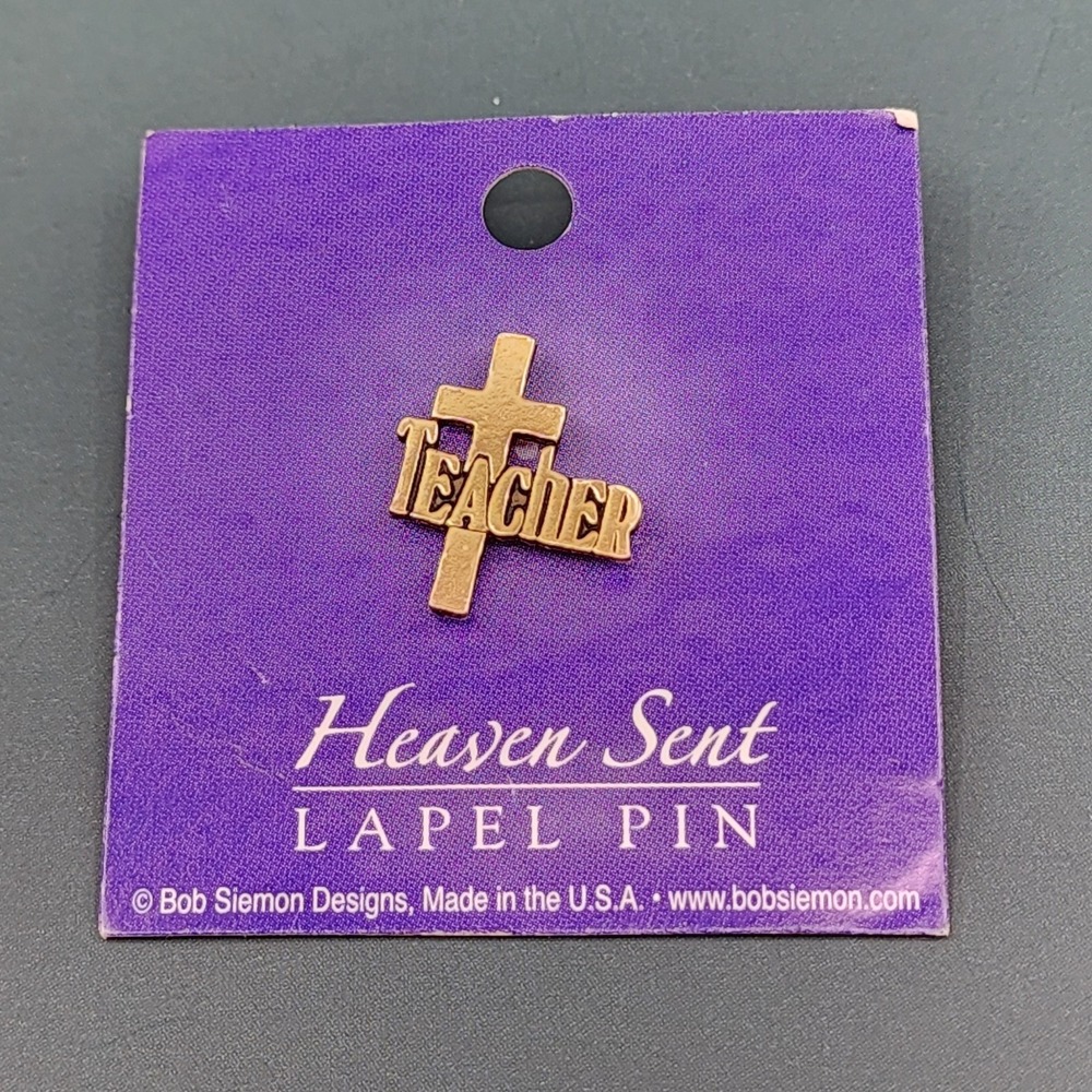 Bob Siemon Designs Teacher Cross Lapel Pin Gold Tone Christian Faith Gift USA